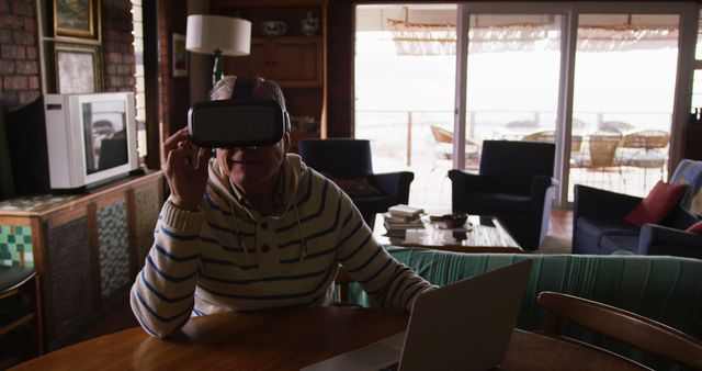 Senior Man Using VR Headset at Home - Download Free Stock Images Pikwizard.com