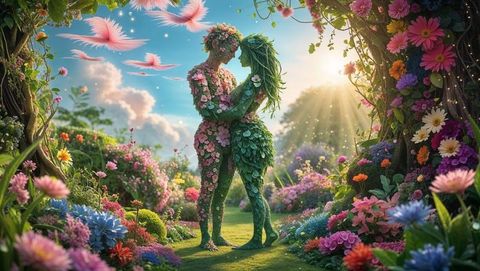 Fantasy Garden Romance Between Two Plant Beings