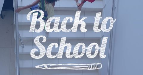 Students joyfully returning to school with back to school text