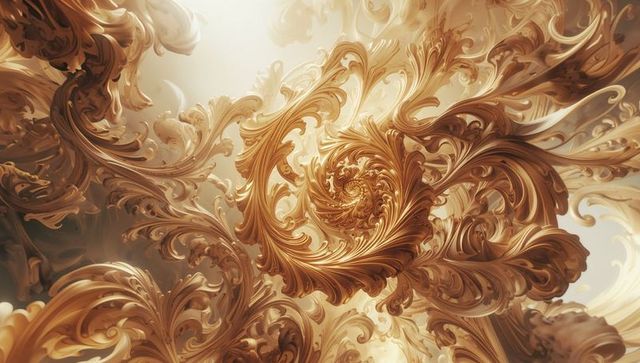 Golden spiral fractal art with ornamental designs