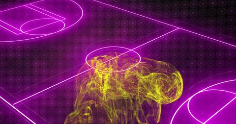 Abstract Neon Soccer Field Design with Digital Wave