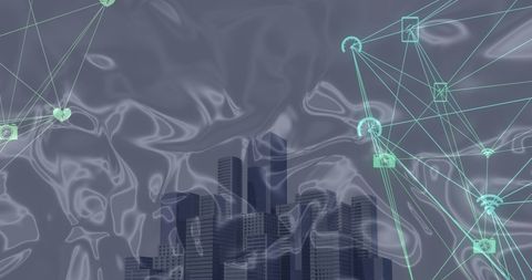 Futuristic Cityscape with Digital Networking Concept