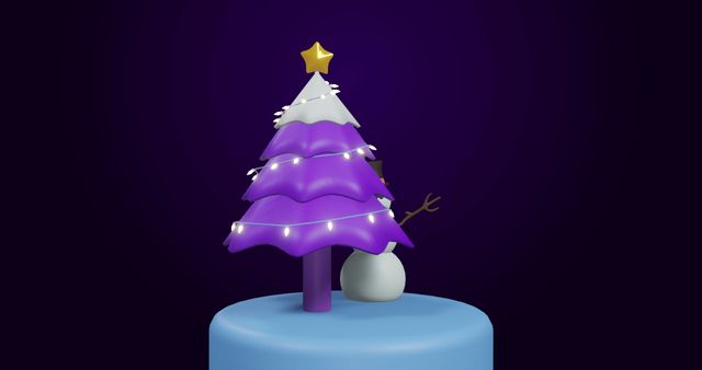 Spinning Purple Christmas Tree with Snowman in Black Background Holiday Theme - Download Free Stock Images Pikwizard.com