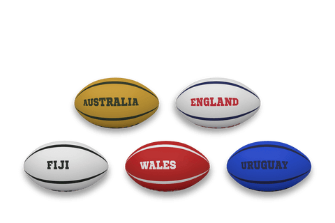 Transparent rugby balls with country names