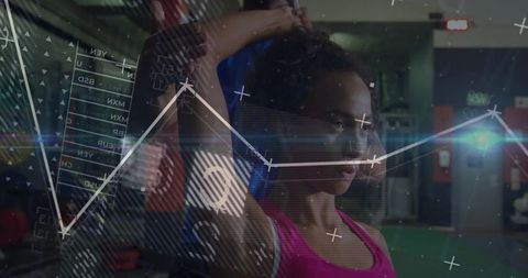 Athlete Training with Data and Analytics Overlay Fitness Graphic