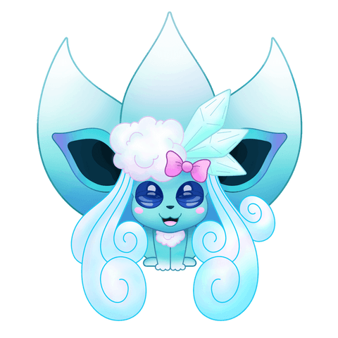 Whimsical ice fox pup sitting on transparent background