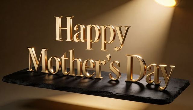 Golden 3D Happy Mother's Day Typography on Slate with Spotlight Luxury Greeting