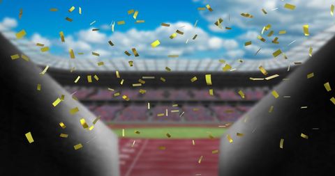 Gold Confetti Falling in Empty Stadium Signifying Celebration