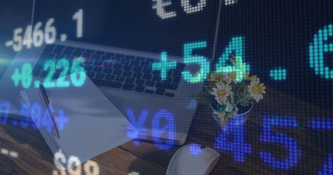 Digital Display of Financial Data and Workplace Desk