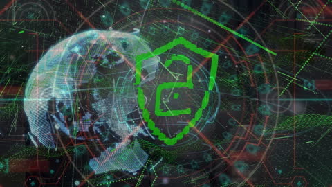 Digital Security Animation with Padlock and Global Network