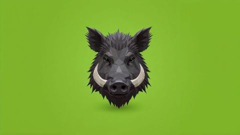 Low-Poly Wild Boar Head on Vibrant Green Background