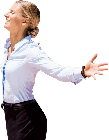 Cheerful Businesswoman Embracing Success on Transparent Background