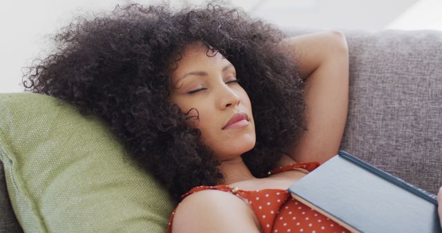 Woman Relaxing While Napping with Book on Couch at Home - Download Free Stock Images Pikwizard.com