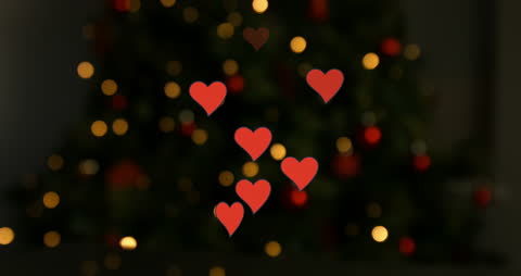 Animated Red Hearts on Festive Bokeh Background