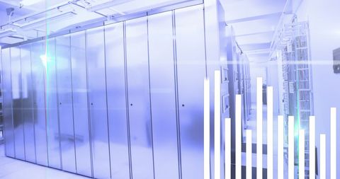 Digital composite of data server room with bar graph elements