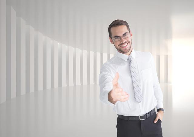 Portrait of smiling businessman smiling offering hand for handshake