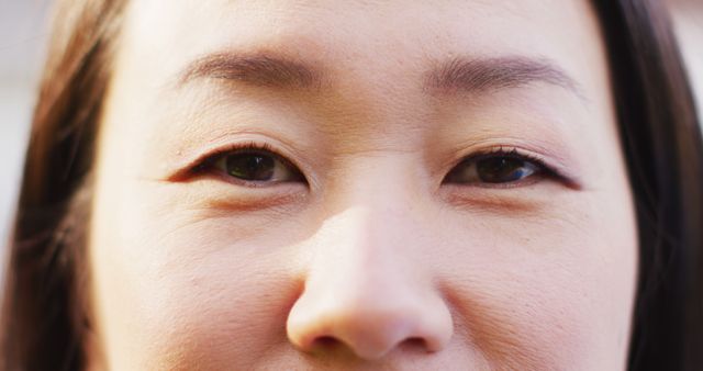 Image of close up of portrait of happy asian woman posing in garden - Download Free Stock Photos Pikwizard.com