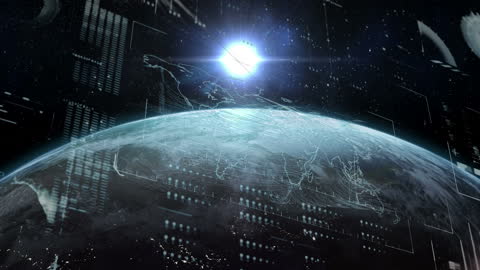 Digital Data Streams Extending Over Earth in Futuristic Design