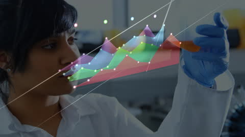 Digital Interface Over Scientist Working in High-Tech Laboratory