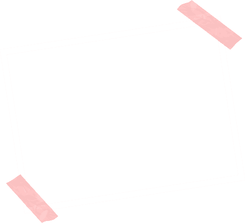 Tilting white frame with pink tape on transparent background