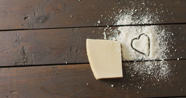 Parmesan Cheese Block with Heart Design in Grated Cheese on Wooden Table - Download Free Stock Images Pikwizard.com