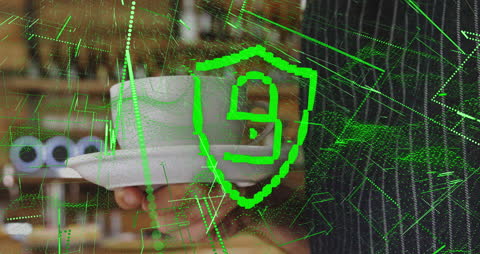 Futuristic Digital Interface Overlaid on Coffee