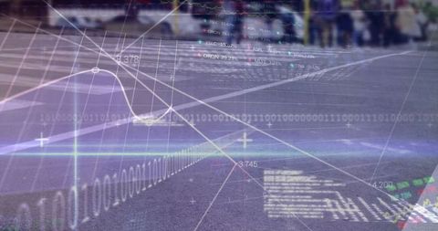 Binary Code and Data Visualization Over meded Road