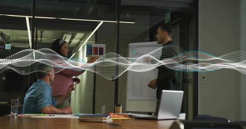 Team Brainstorming Design Ideas in Modern Office Setting