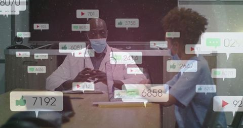 Healthcare professionals analyzing social media engagement data