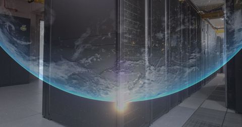 Globe Hologram in Modern Data Center
