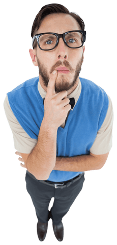 confused geeky hipster in blue vest and glasses on transparent background - Download Free Stock Videos Pikwizard.com
