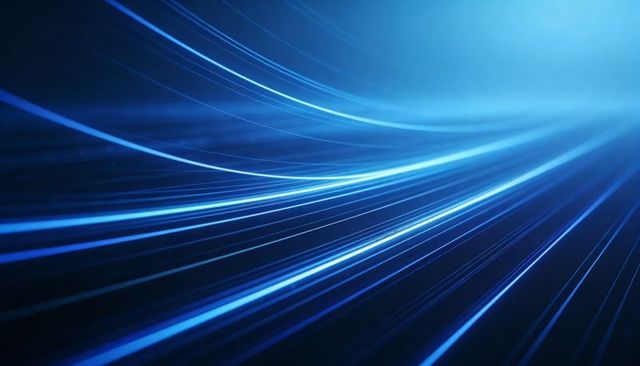 Futuristic Blue Light Streaks Streaming Toward Horizon Representing High-Speed Data Flow