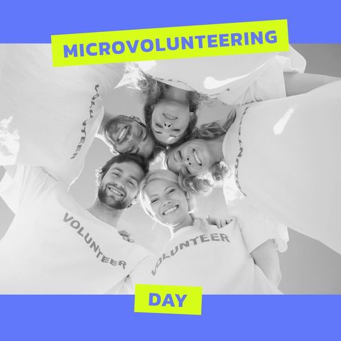 Low angle view of smiling volunteers celebrating microvolunteering