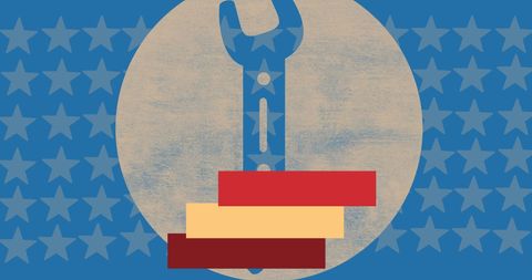 Wrench over star-spangled background celebrating labor day