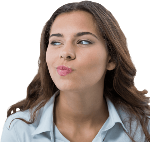 Transparent woman making playful expression looking aside