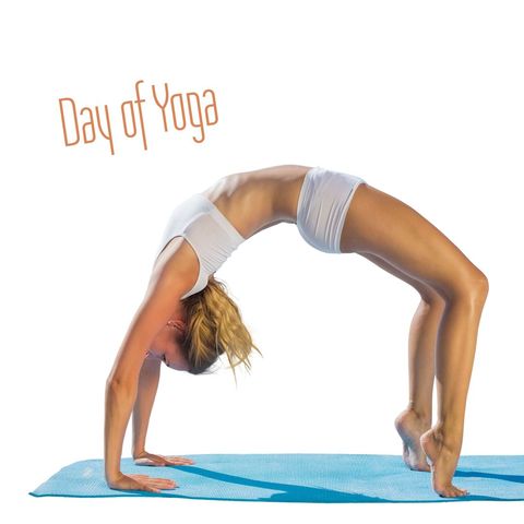 young woman practicing yoga wheel pose on blue mat - Download Free Stock Templates Pikwizard.com