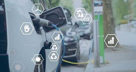 Electric Car Charging with Digital Ecology Interface - Download Free Stock Images Pikwizard.com