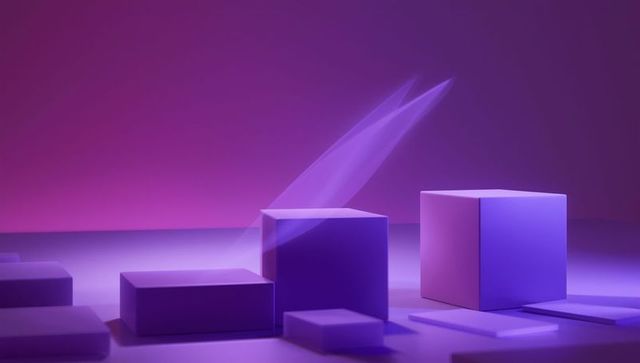 Futuristic 3D Geometric Cubes in Vibrant Purple Light