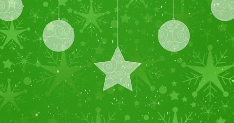 Festive Christmas Ornaments on Green Festive Background