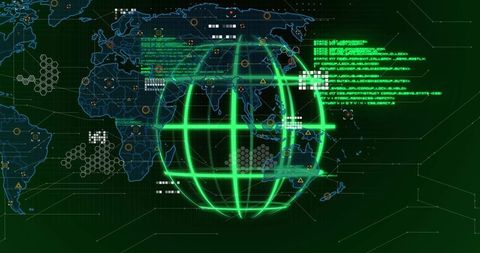 Futuristic Digital Globe and World Map Interface for Cybersecurity