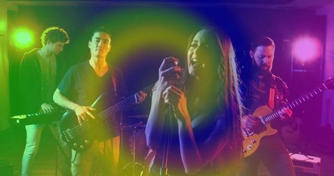 Energetic Band Performing Live with Vibrant Stage Lighting