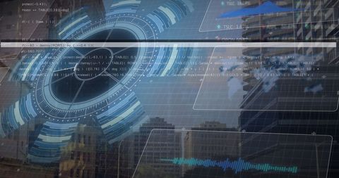 Futuristic Data Processing Interface with Urban Backdrop - Download Free Stock Images Pikwizard.com