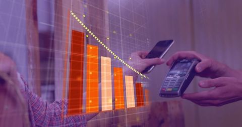 Contactless payment with graph overlay indicating financial trends