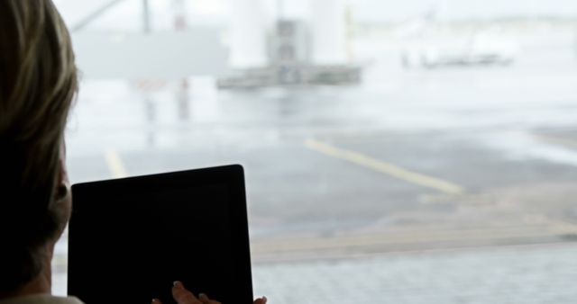 Waiting at Airport with Tablet on Rainy Day - Download Free Stock Images Pikwizard.com