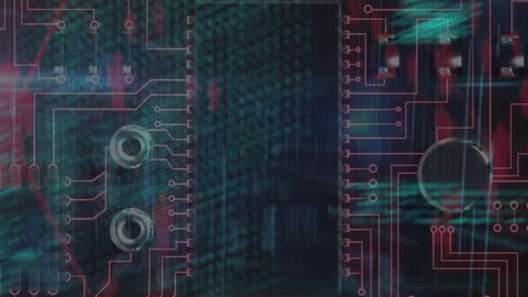 Abstract Digital Circuit Board with Data Visualization Overlay
