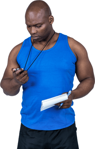 Athletic Male Trainer Checking Stopwatch for Workout Timing Transparency - Download Free Stock Videos Pikwizard.com
