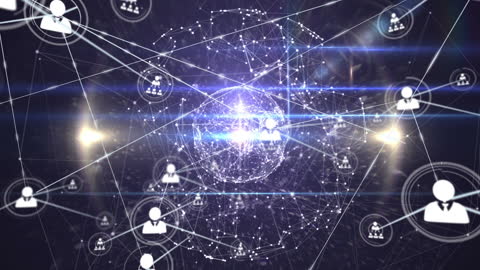 Global Network of Connections and Technology Icons Animation