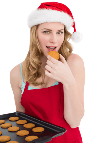 festive woman eating hot cookies with santa hat transparent background - Download Free Stock Videos Pikwizard.com