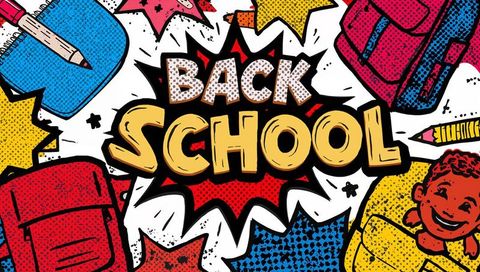 Dynamic Pop Art Back to School Illustration with Energetic Elements