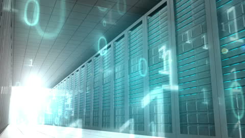Futuristic Digital Data Network in Modern Server Room